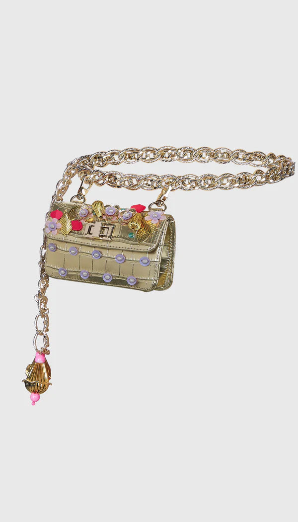 GOLD CHAIN LINK EMBELLISHED BELT BAG