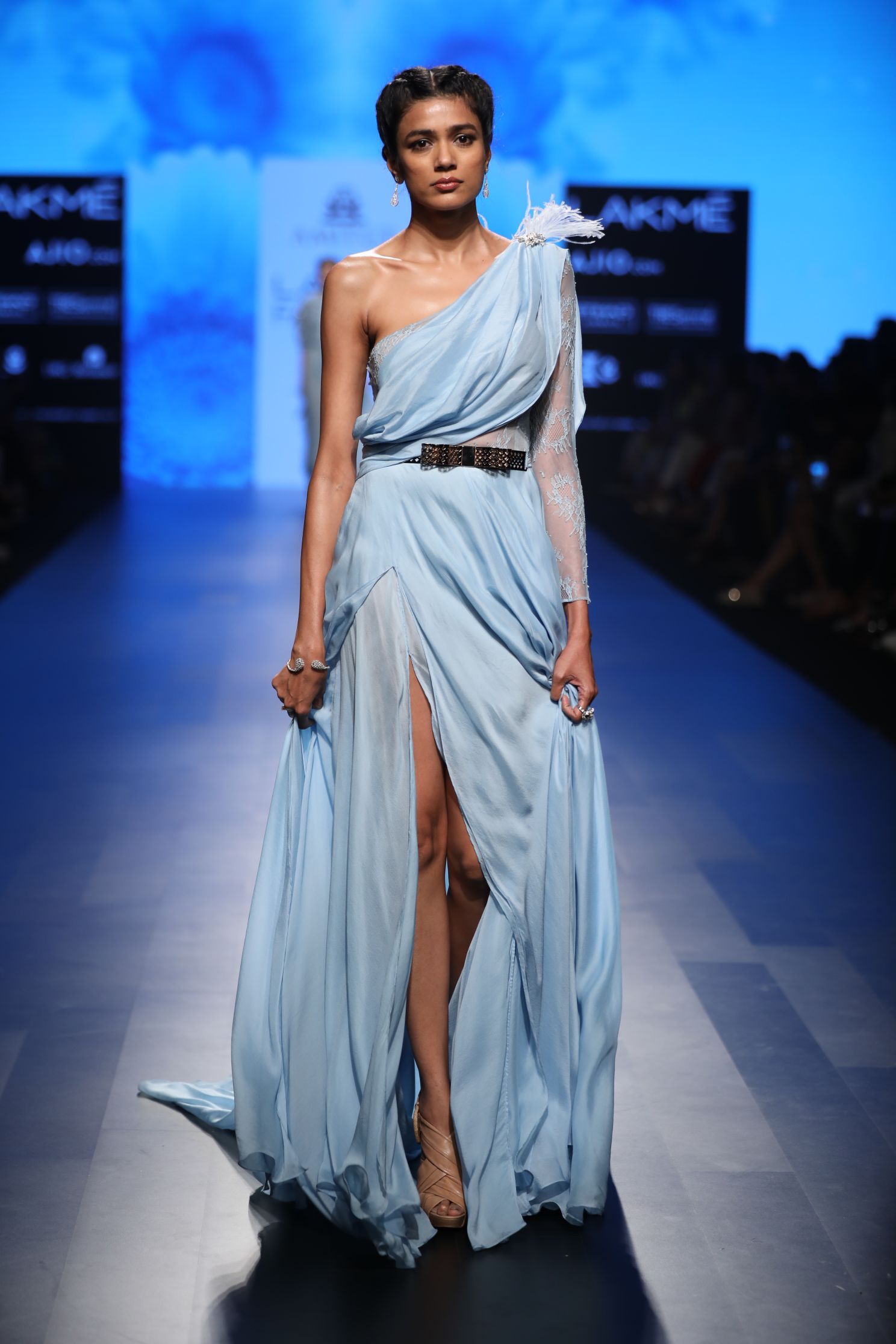 Powder fashion blue chiffon dress