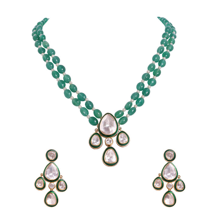 CY Sica Jewellery Green Meena Necklace Set Front 1