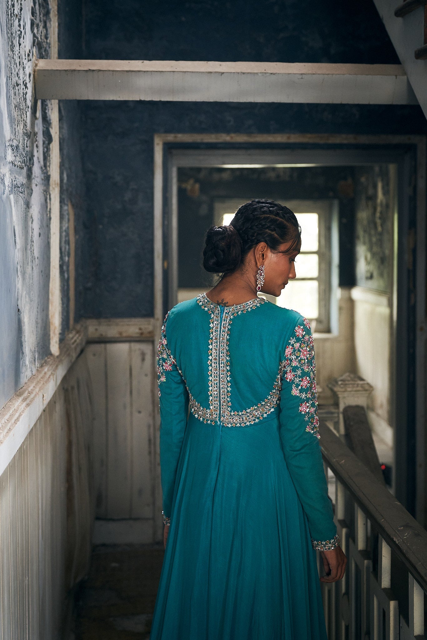 Pushp-Jade Blue Embroidered Anarkali With Dupatta