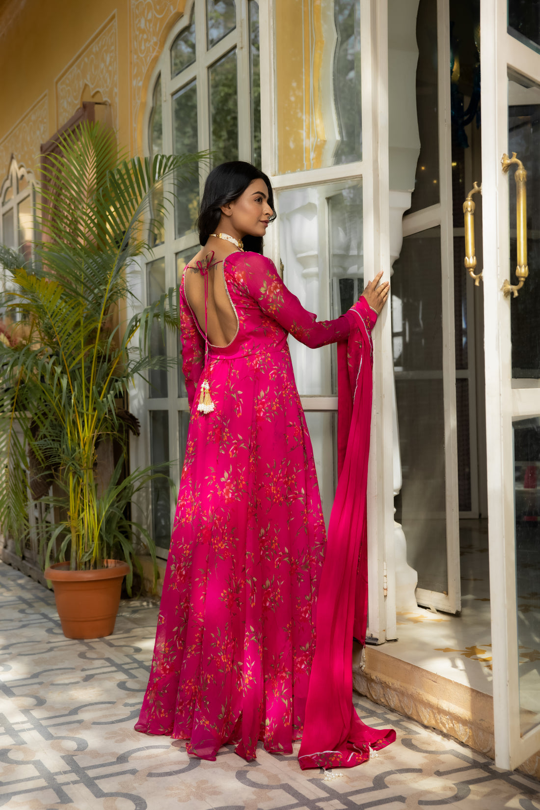 Idika Magenta Pink Floral Printed Anarkali Set