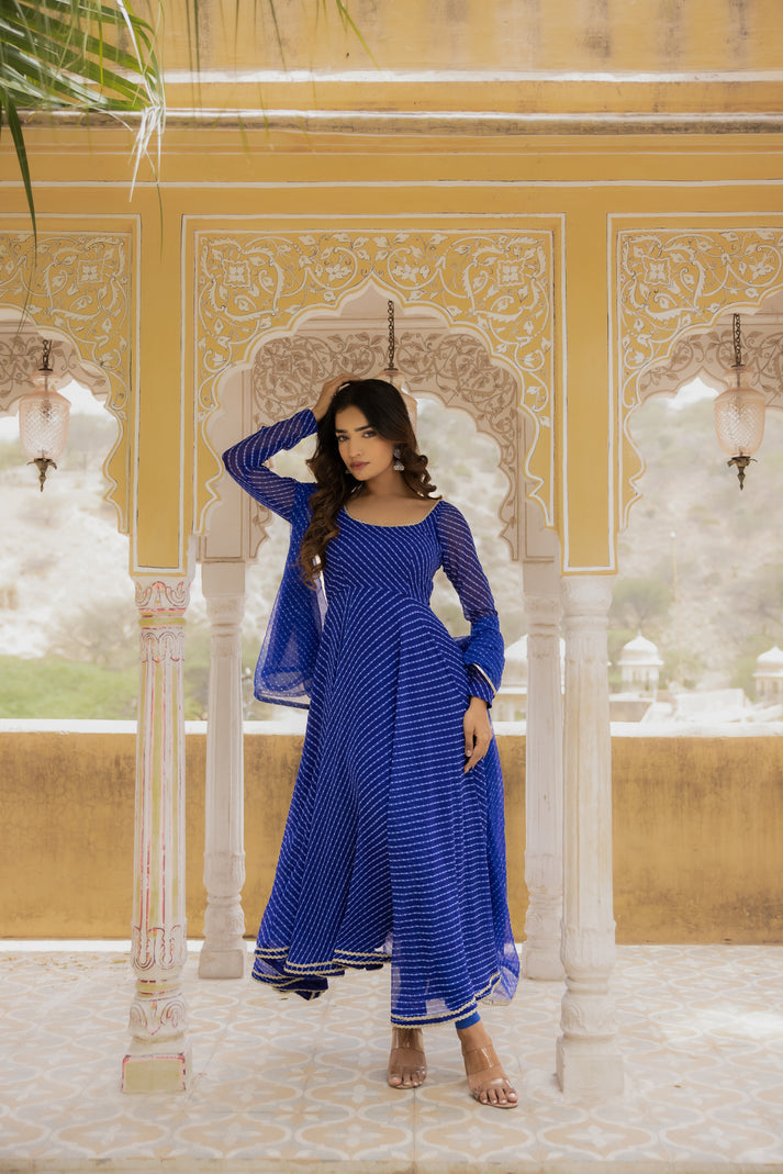 Vaani Royal Blue Bandhani Anarkali Set