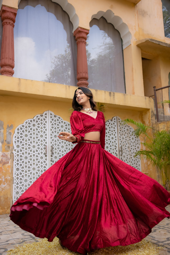 Maryam Red Velvet Detailed Lehenga Set