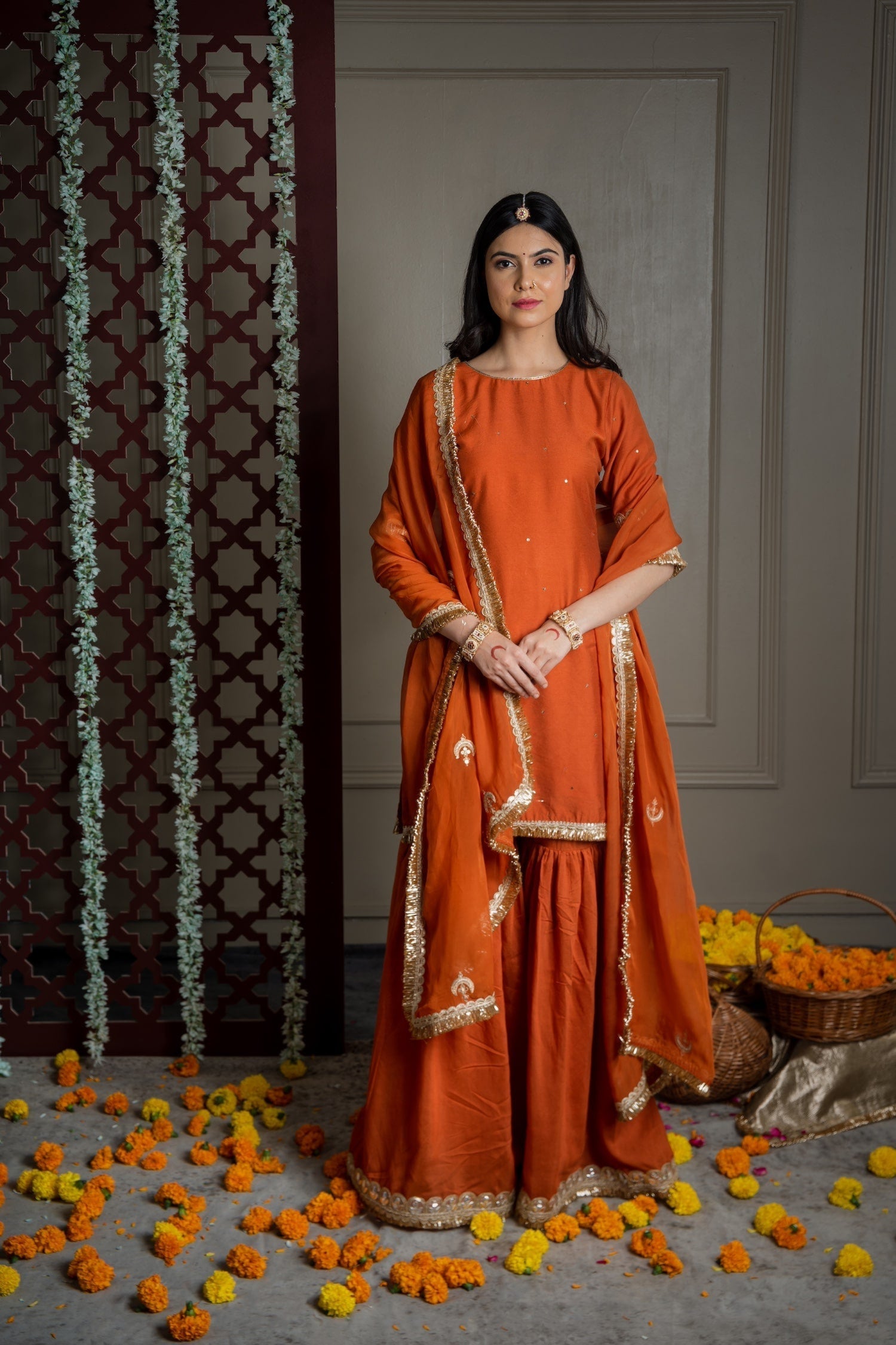 CY Gulmohar Saanjh Sharara Set With Embroidered Dupatta Front 1