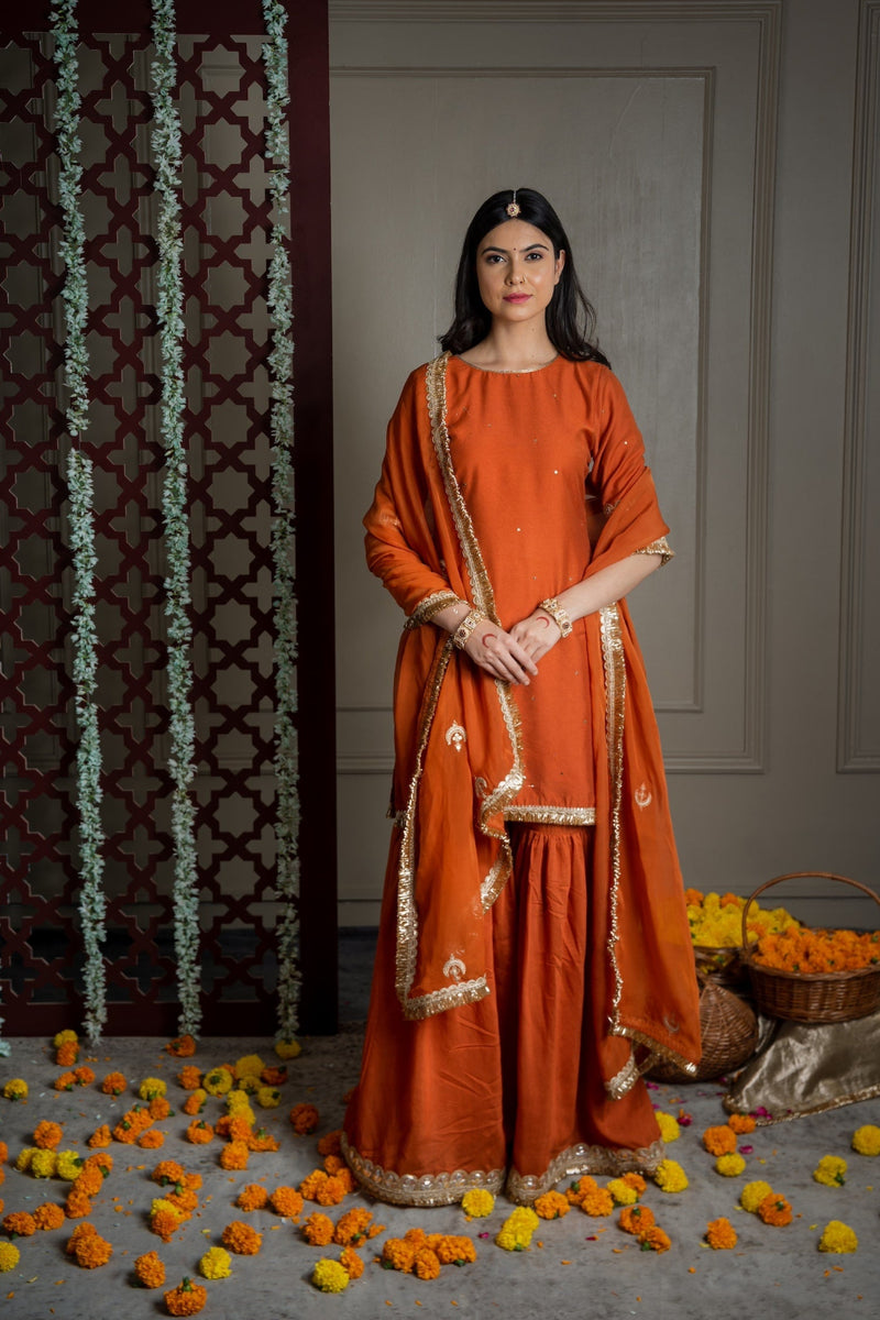 CY Burnt Orange Organza Embroidered Dupatta Front 1