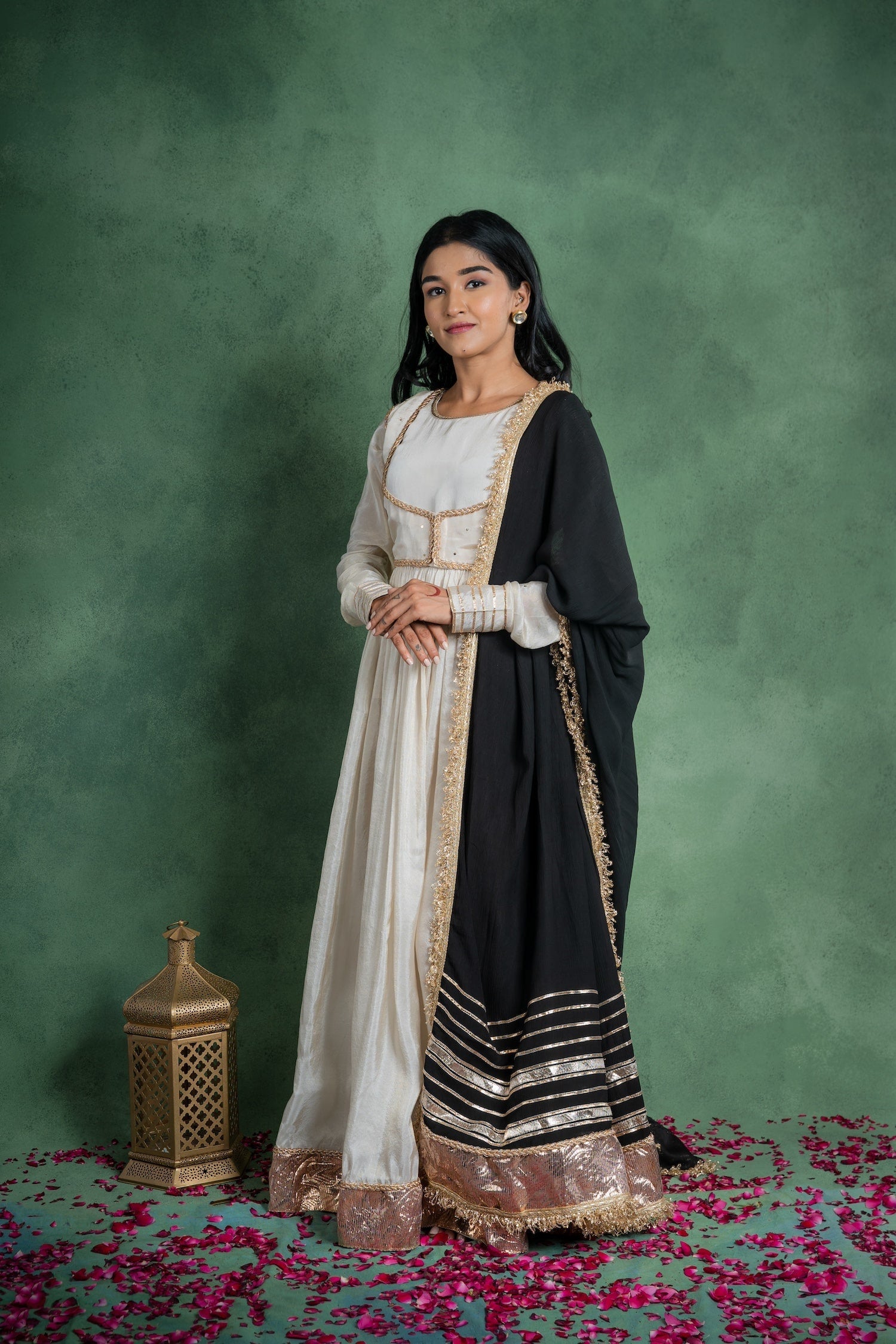 CY Gulmohar Sitaraa Anarkali Dress With Embroidered Black Dupatta Side 1