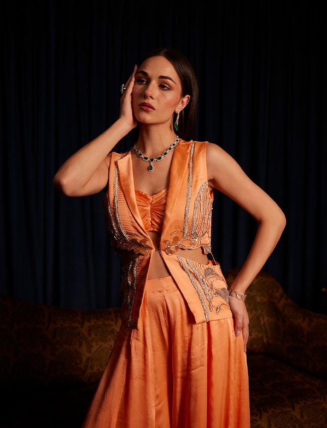 CY Saadgi Nagpal Tangerine Dreamwave Co-Ord Set Front 3