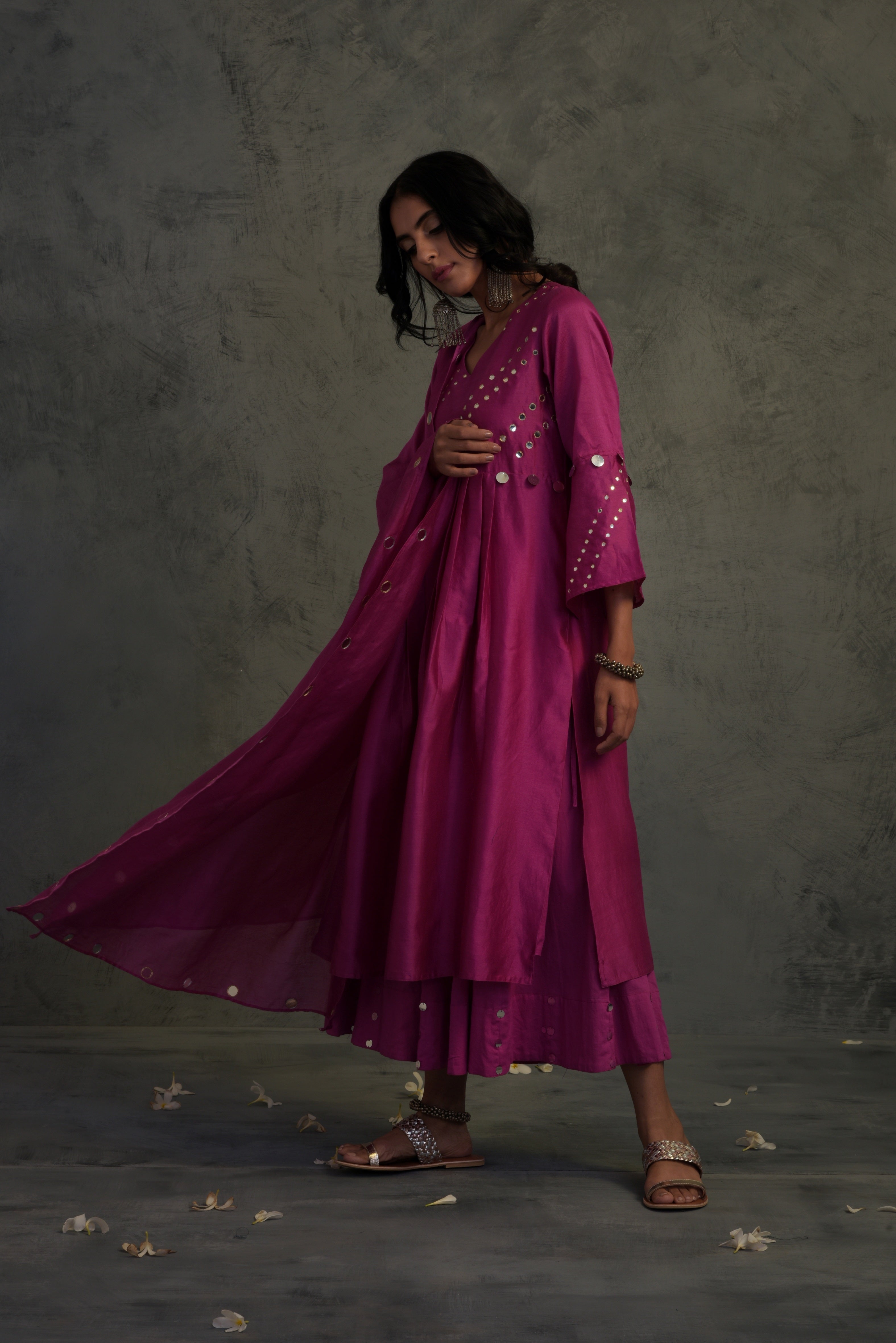 CY Charkhee Bright Pink Bell Sleeves Kurta Side 1