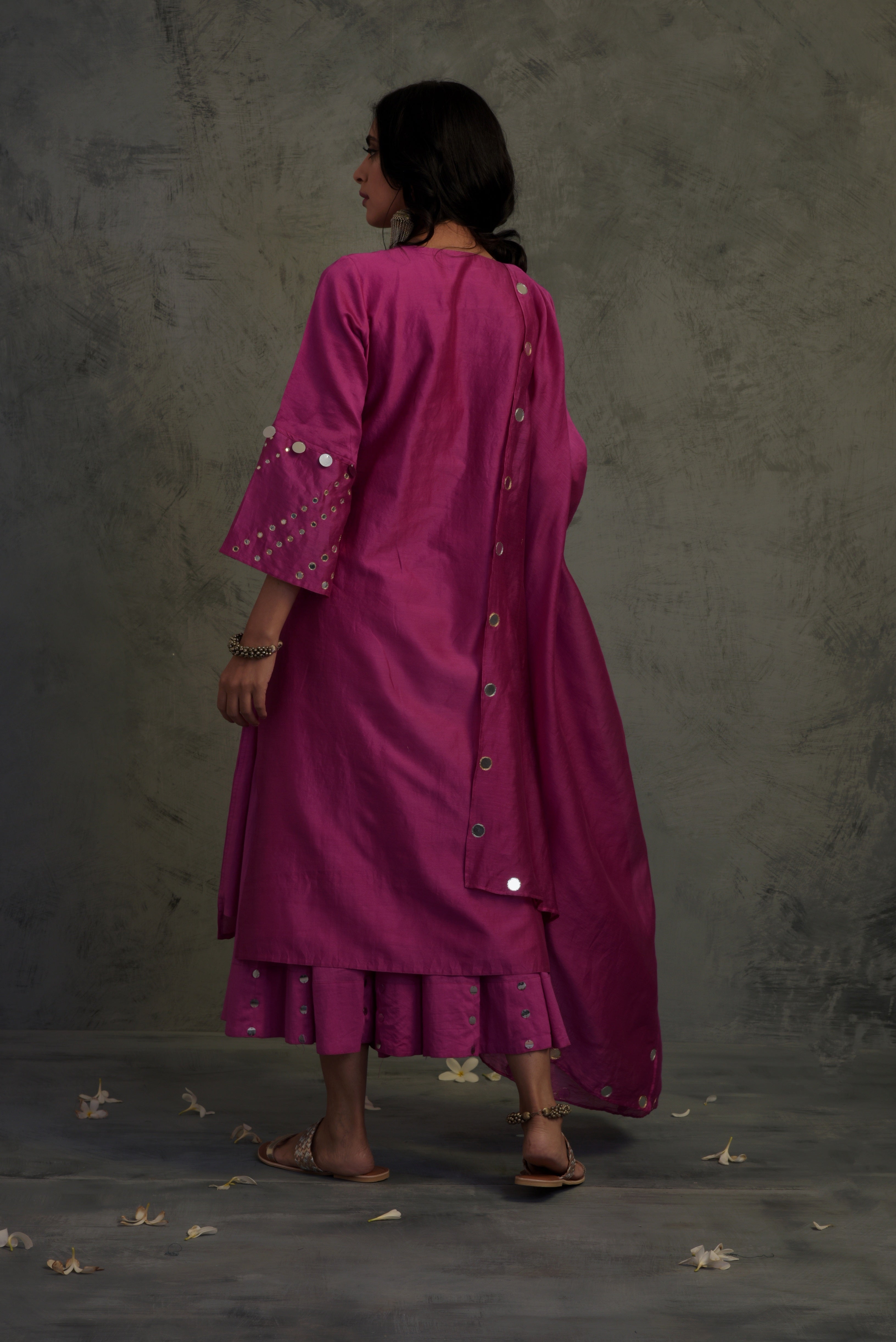 CY Charkhee Bright Pink Bell Sleeves Kurta Back 1