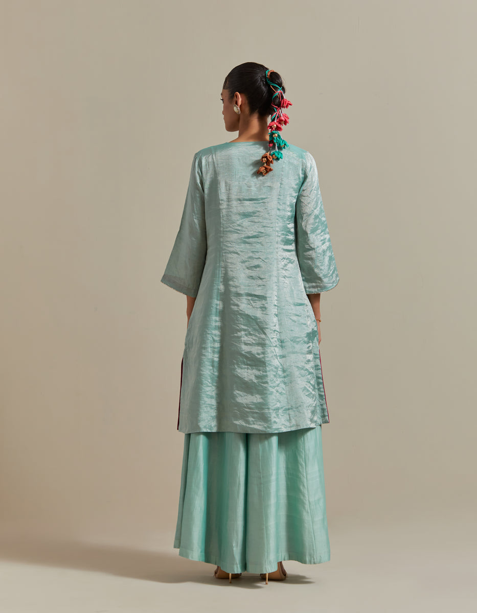  CY Vinusto Mint Zari Silk Kurta With Chanderi Palazzo Back 1