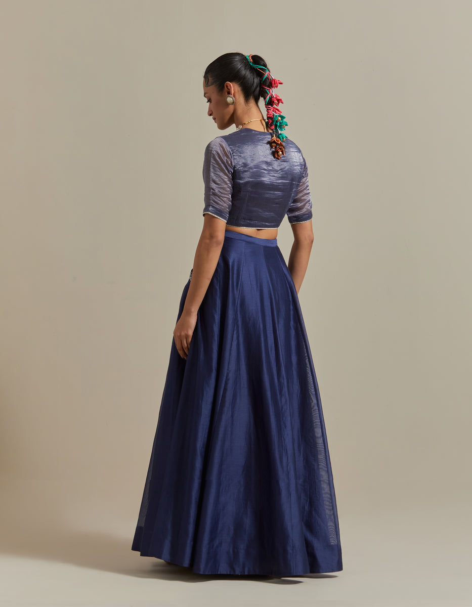  CY Vinusto Embroidered Blue Chanderi Skirt Set Back 1