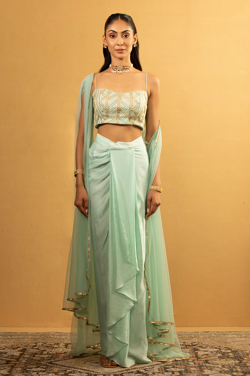 CY Esha Koul Ice Blue Dhoti Set Front 1