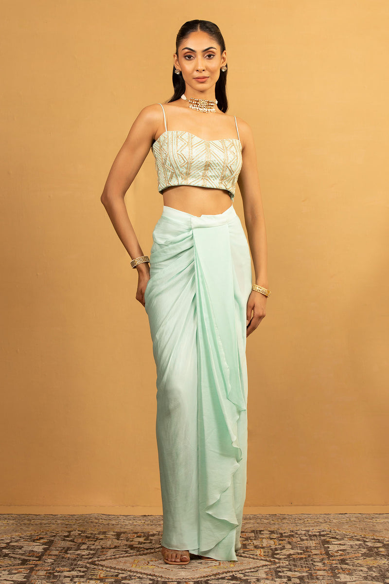 CY Esha Koul Ice Blue Dhoti Set Front 2