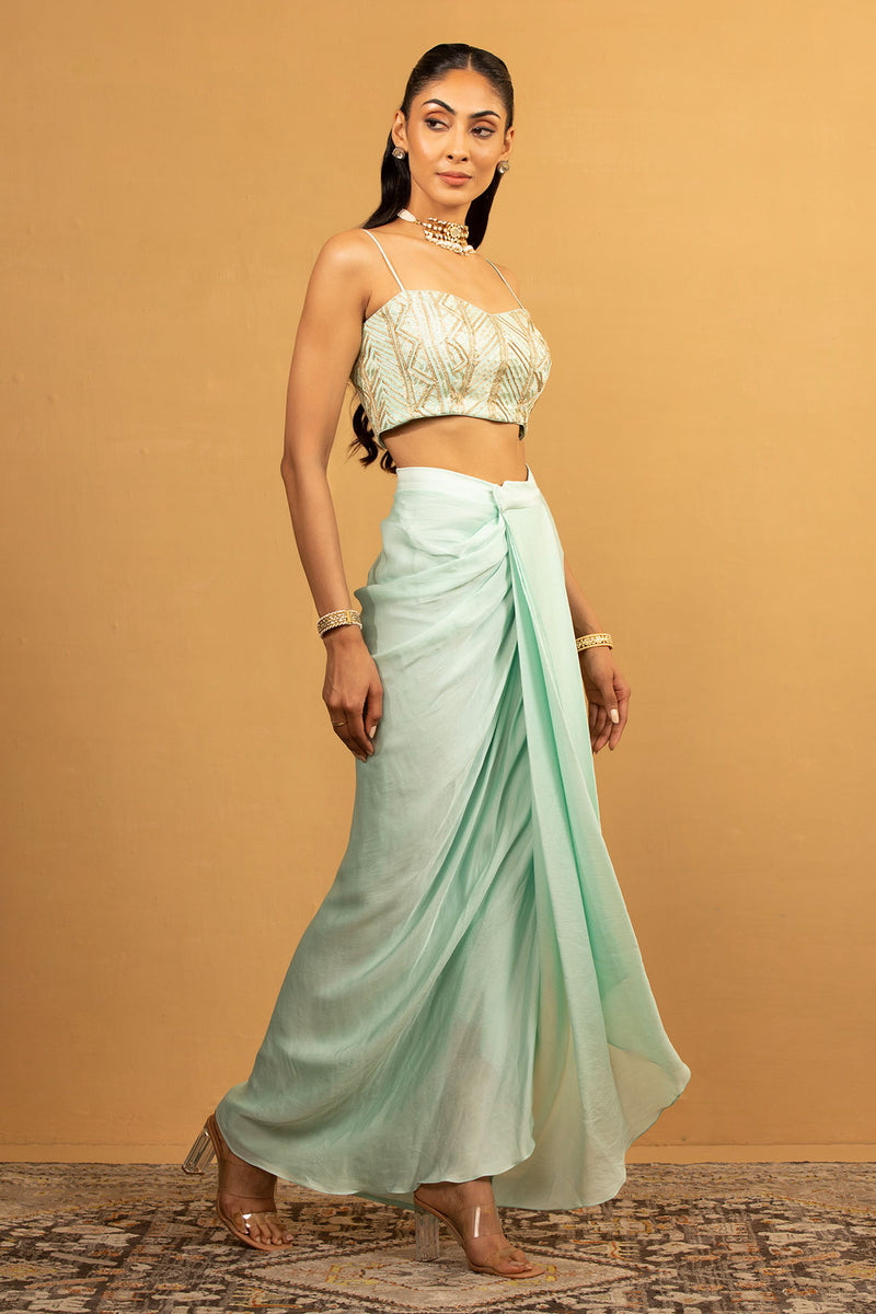 CY Esha Koul Ice Blue Dhoti Set Side 1