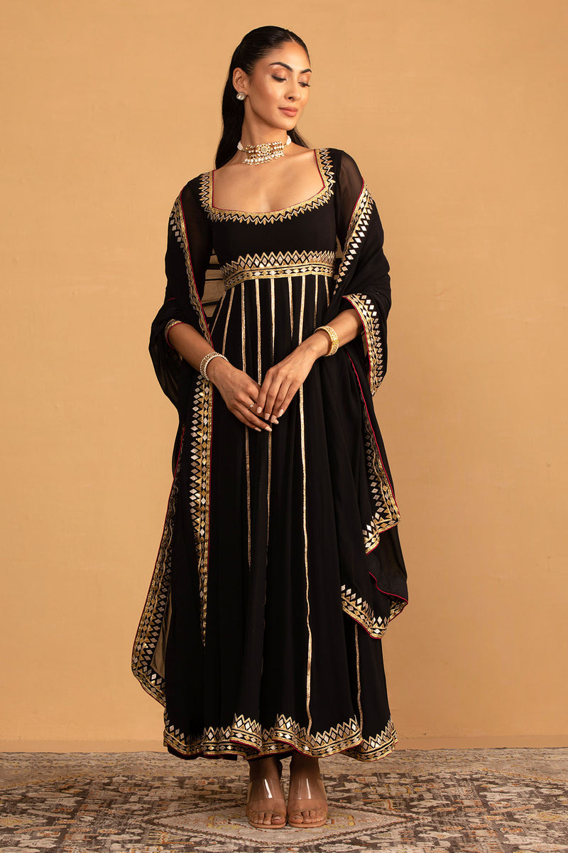 CY Esha Koul Black Anarkali Set Front 1