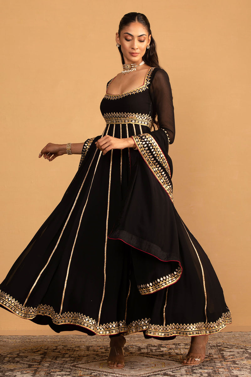 CY Esha Koul Black Anarkali Set Front 2