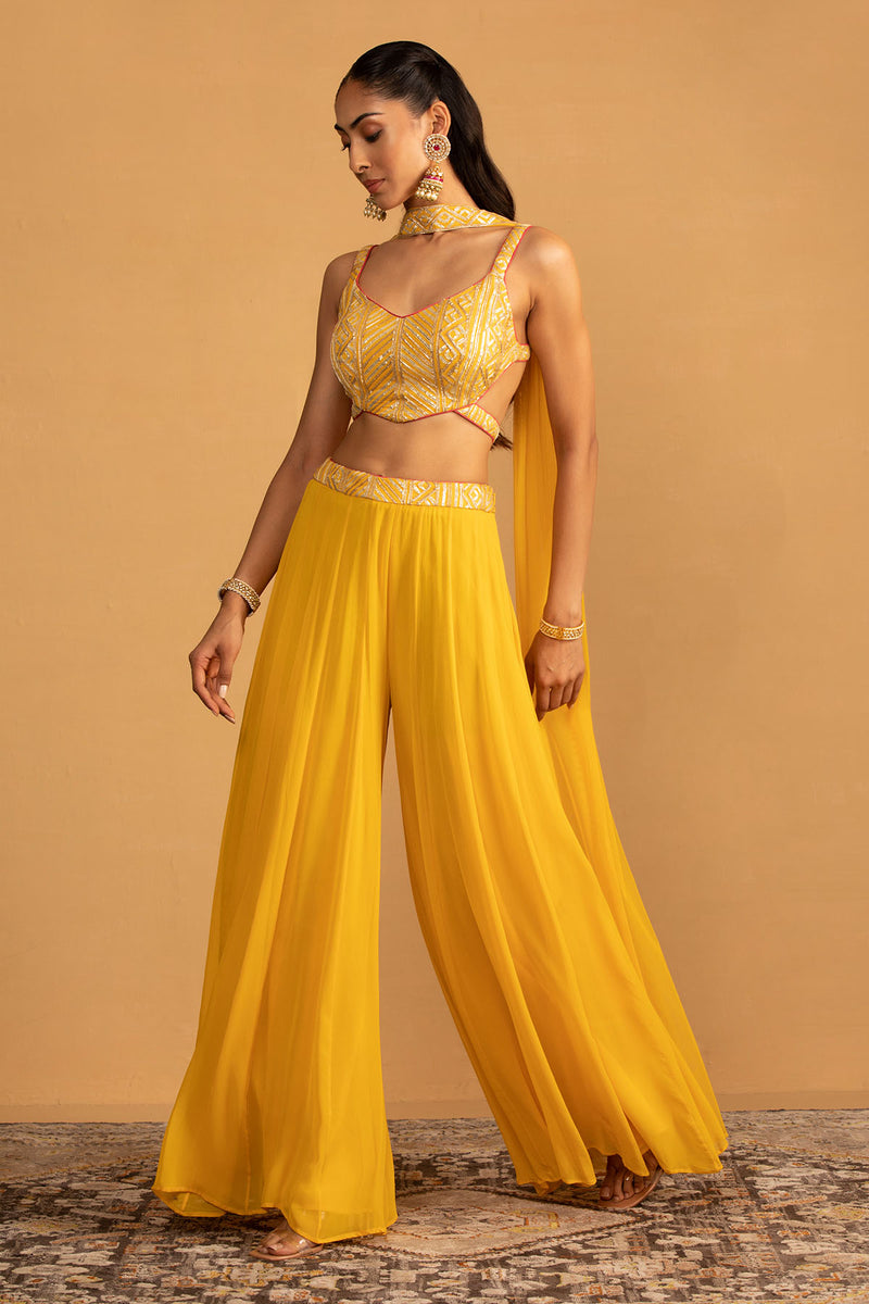 CY Esha Koul Yellow Palazzo Set Front 1