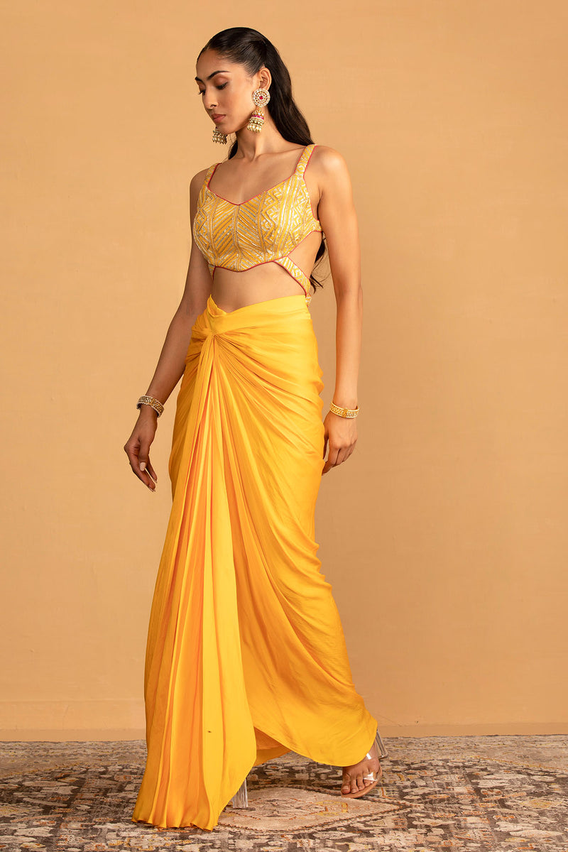 CY Esha Koul Yellow Dhoti Set Front 1