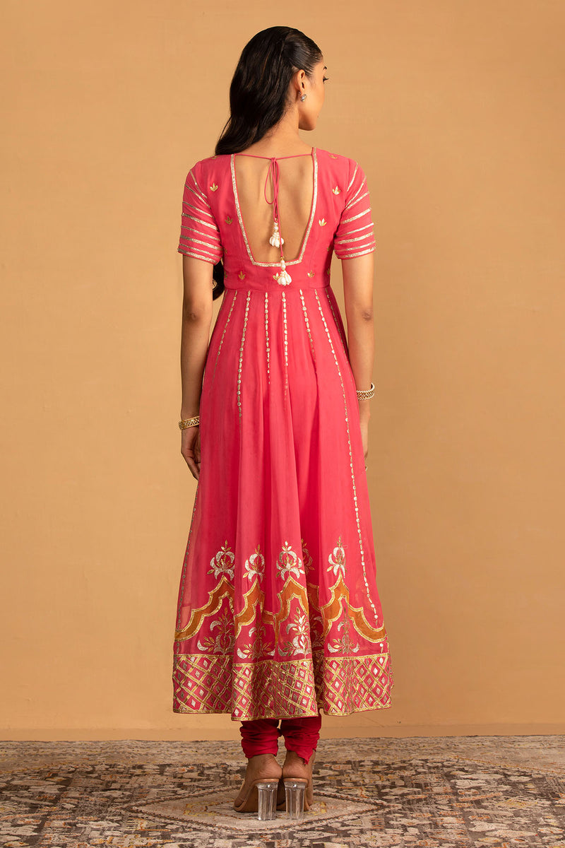 CY Esha Koul Peach Pink Anarkali Set Back 1