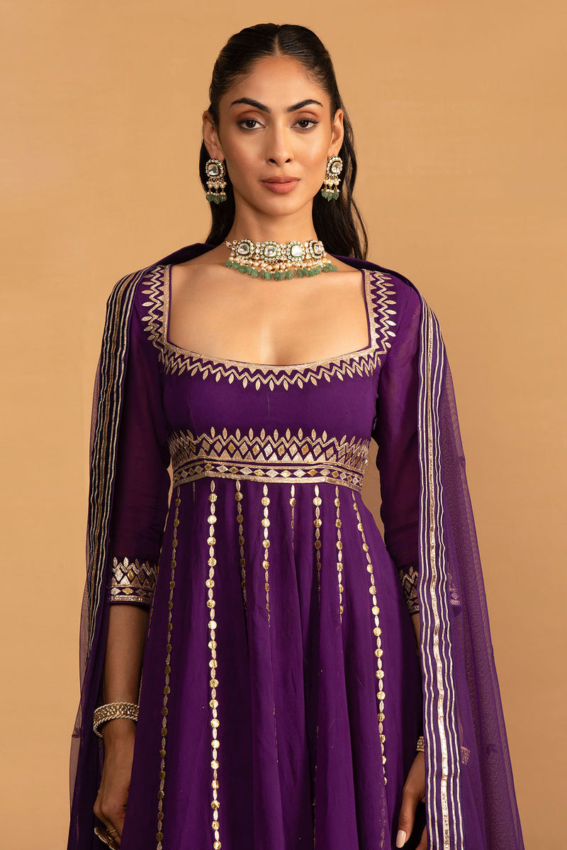 CY Esha Koul Purple Anarkali Set Closeup 1