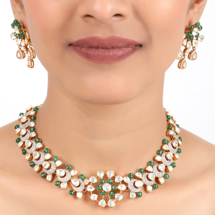 CY Sica Jewellery Yamini Polki Necklace Set Front 1