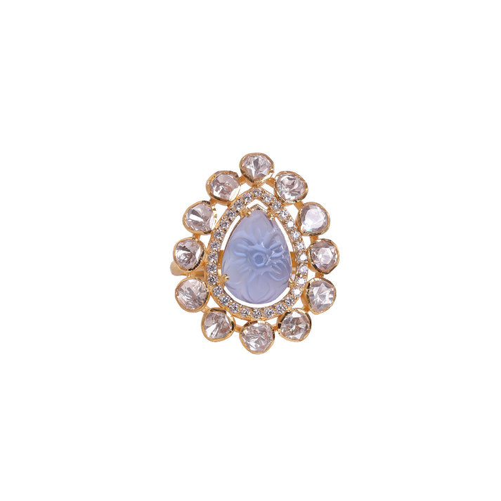 CY Sica Jewellery Moissanite Polki Blue Carved Ring Front 1