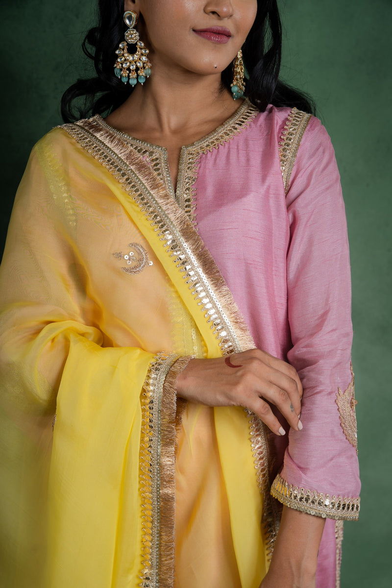 CY Light Yellow Organza Embroidered Dupatta Closeup 1