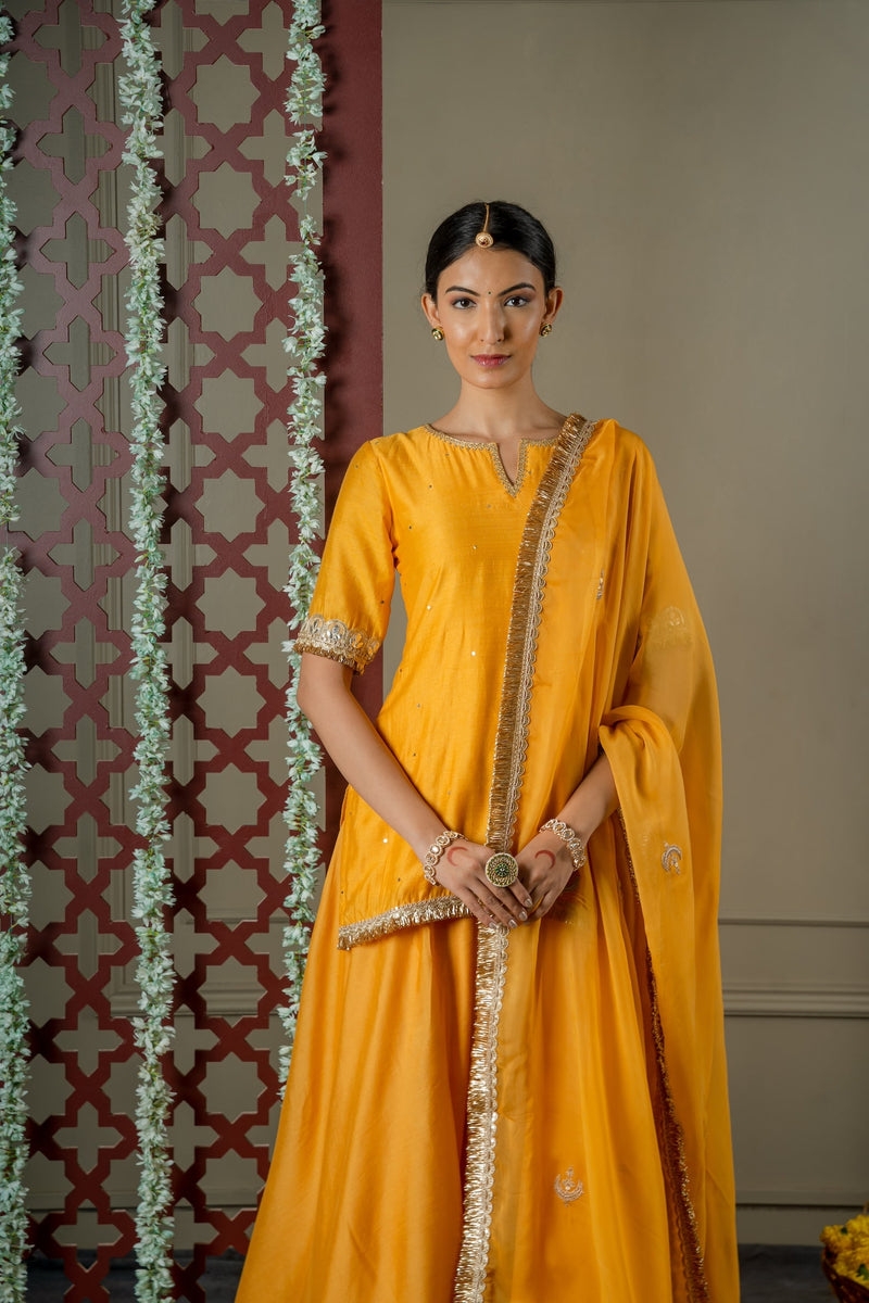 CY Mustard Yellow Organza Embroidered Dupatta Closeup 1