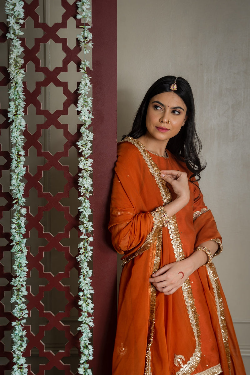 CY Burnt Orange Organza Embroidered Dupatta Closeup 1