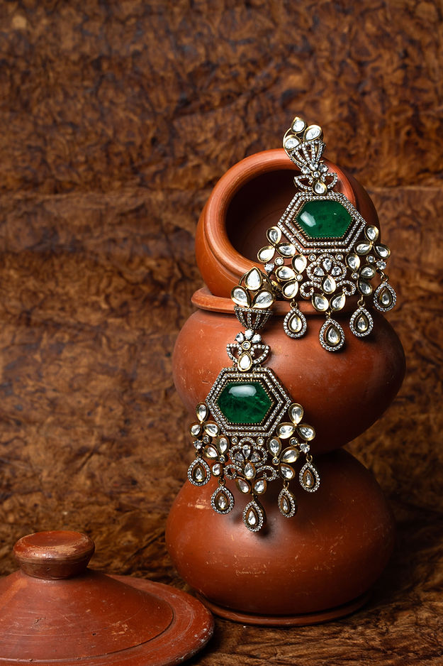 Jadau danglers With moissanite polki, semi precious stones And CZ diamonds