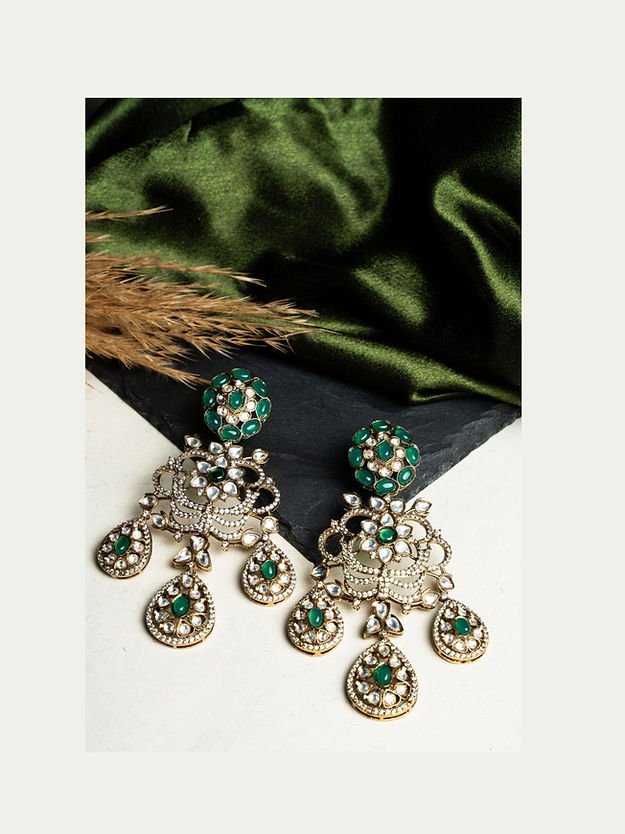 Jadau danglers With moissanite polki, semi precious stones And CZ diamonds