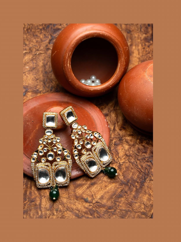 Jadau danglers With polki, semi precious stones And CZ diamonds