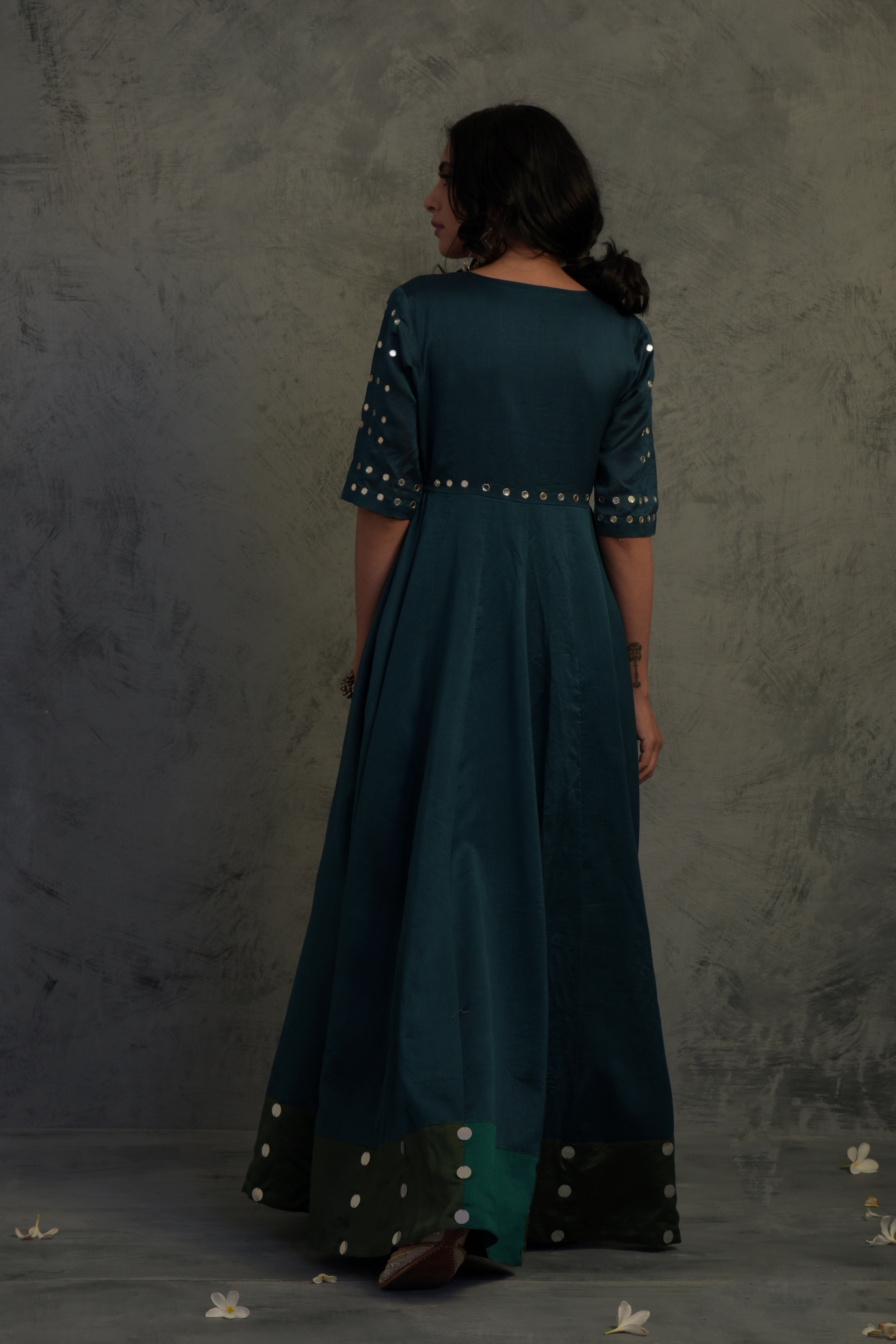 CY Charkhee Teal Blue Chanderi Anarkali Back 1