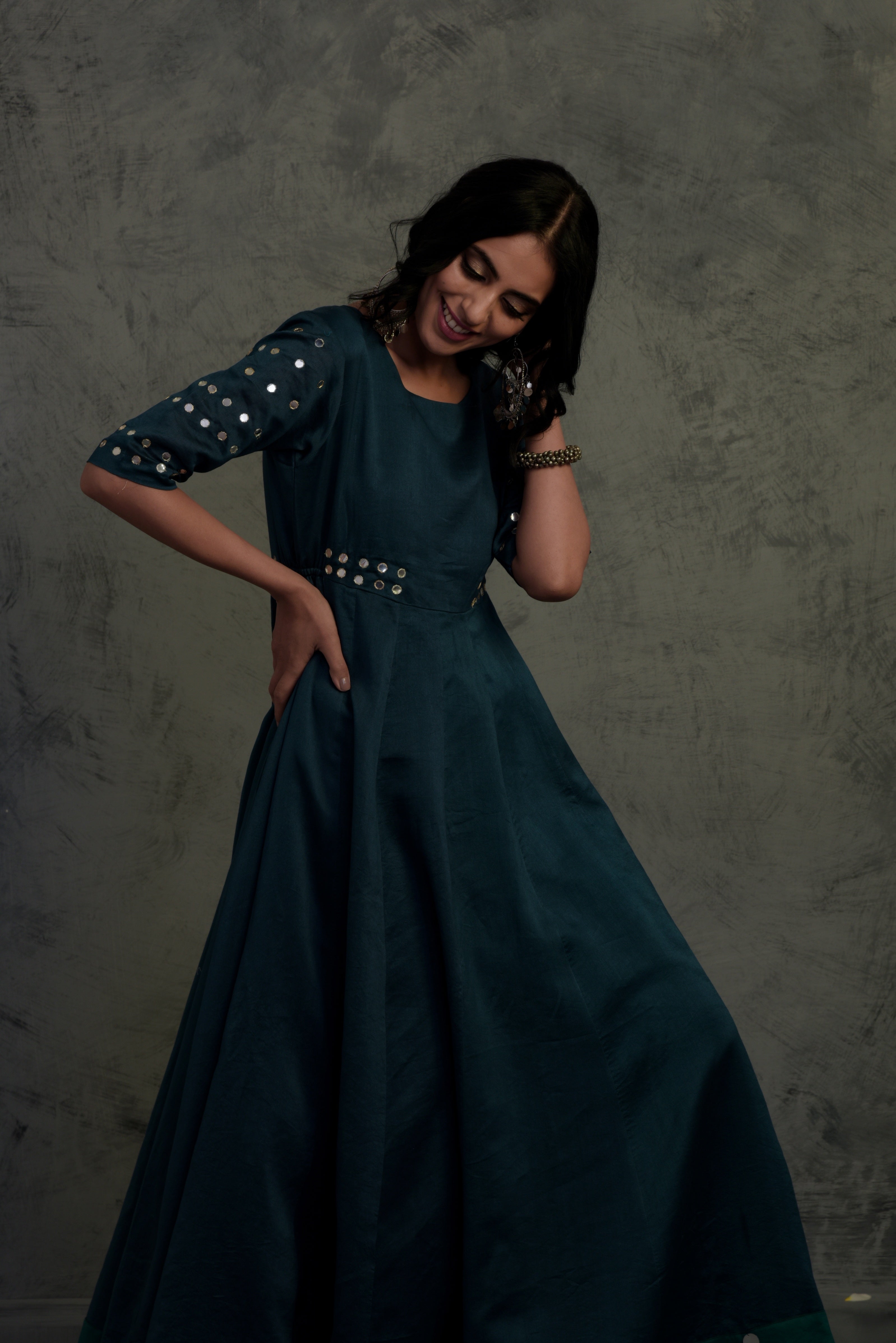 CY Charkhee Teal Blue Chanderi Anarkali Side 2