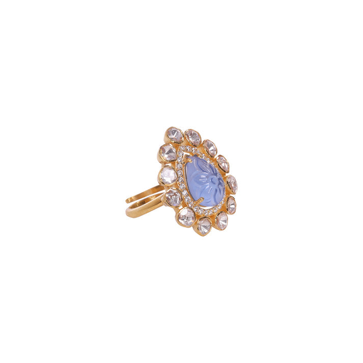 CY Sica Jewellery Moissanite Polki Blue Carved Ring Front 4