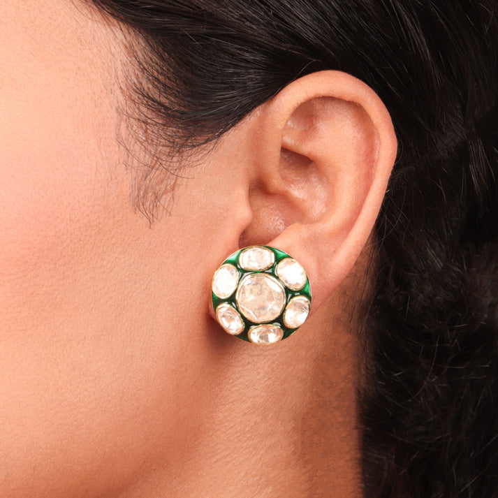 CY Sica Jewellery Green Meena Earrings Front 2