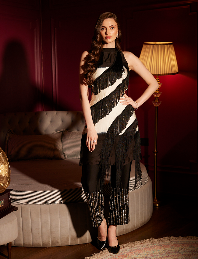 CY Saadgi Nagpal Frilfrost Noir Co-Ord Set Front 3