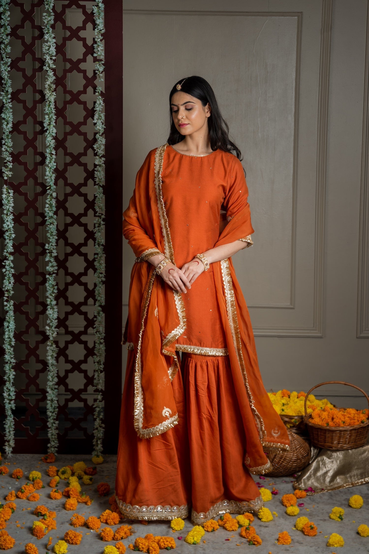 CY Gulmohar Saanjh Sharara Set With Embroidered Dupatta Front 2