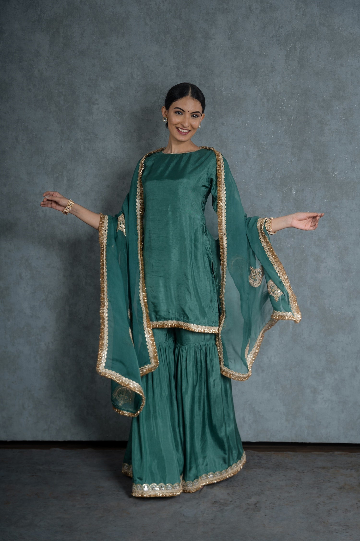 CY Gulmohar Heena Sharara Set With Embroidered Dupatta Front 1