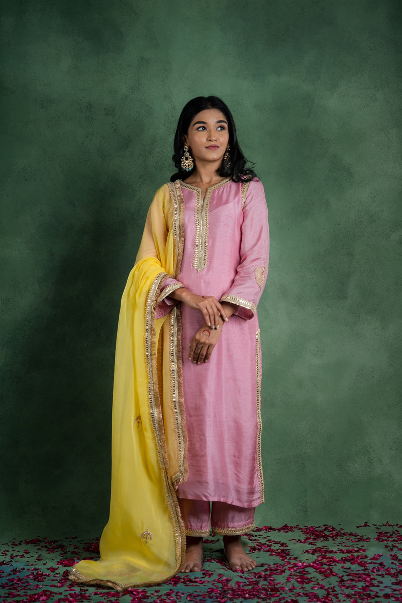 CY Light Yellow Organza Embroidered Dupatta Front 2