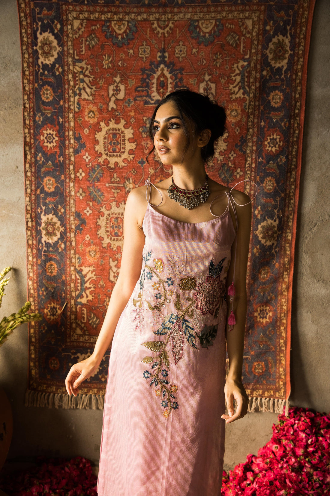 Husn-Orchid Pink Embroidered Kurti Set  With Jacket