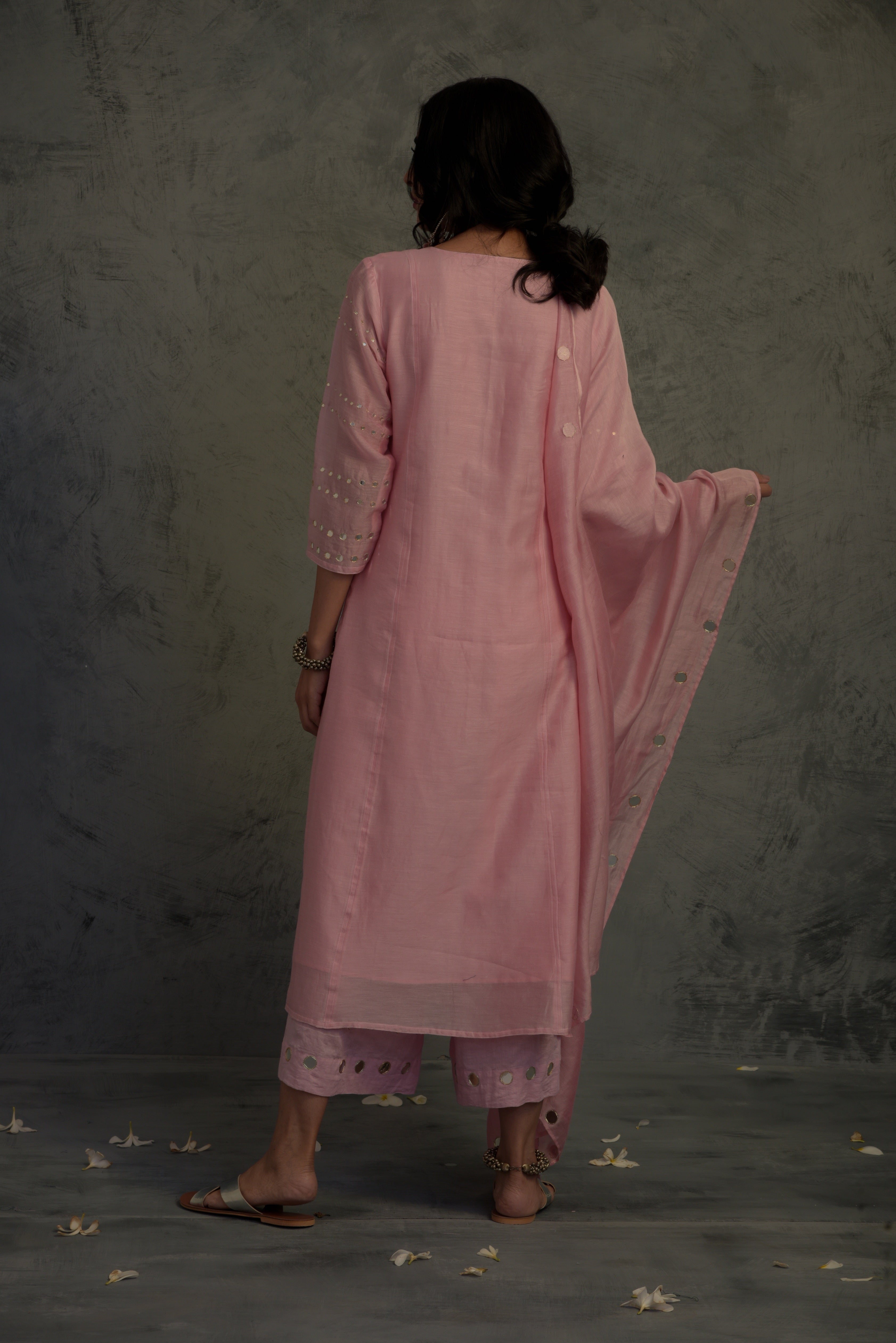 CY Charkhee Light Pink Gathered Kurta Back 1