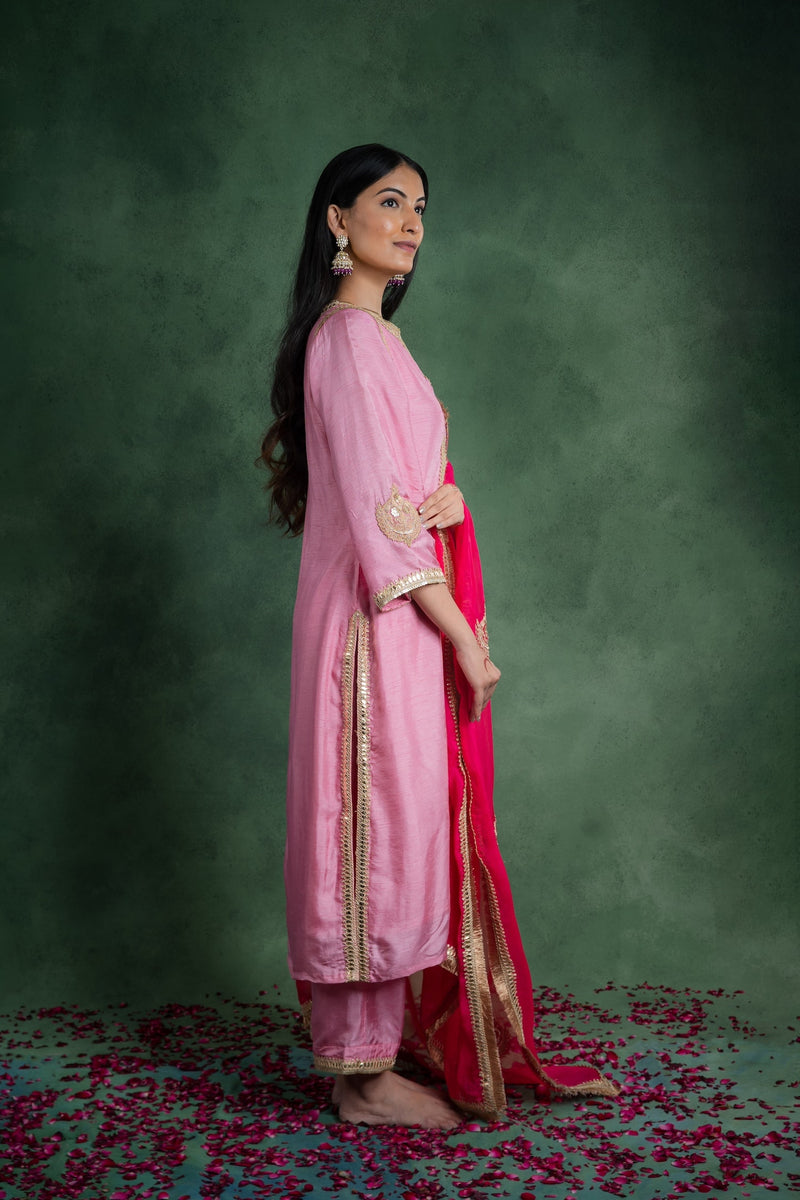 CY Magenta Organza Embroidered Dupatta Side 1