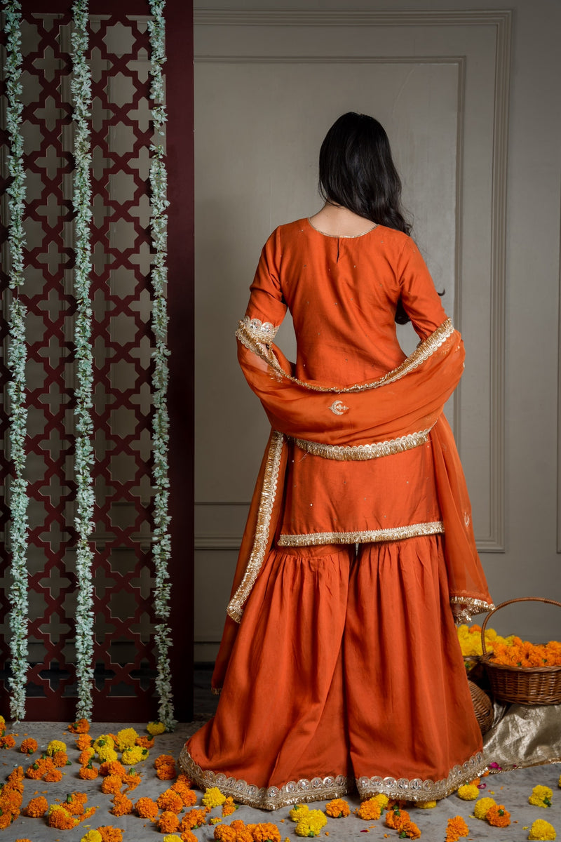 CY Burnt Orange Organza Embroidered Dupatta Back 1