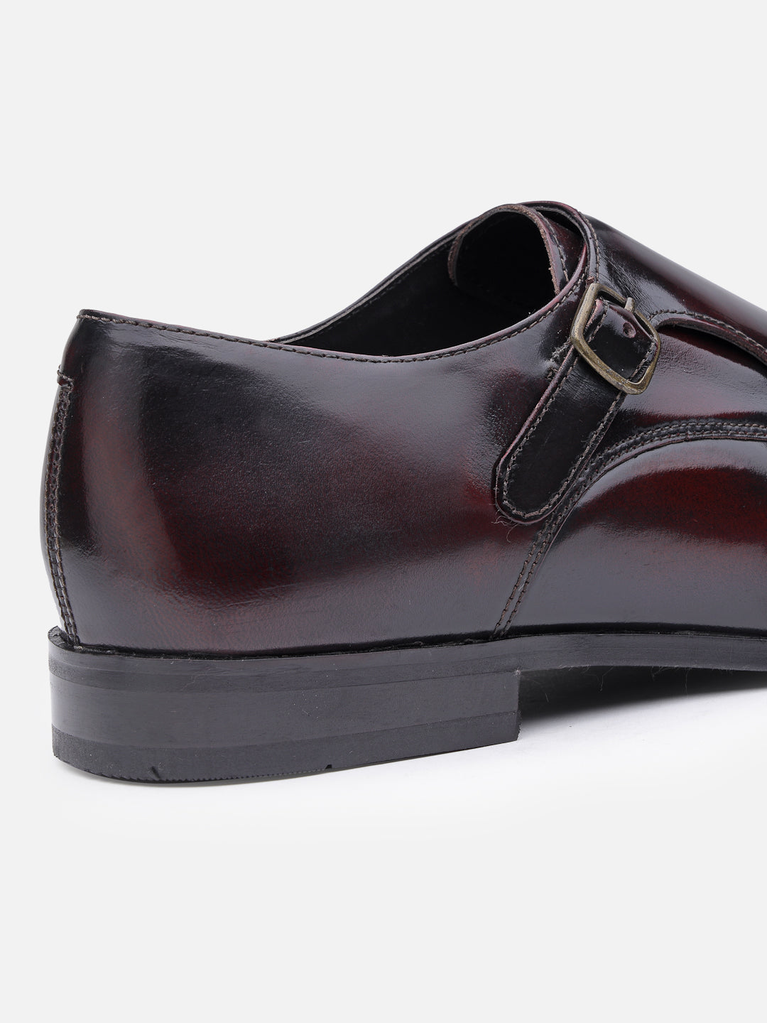 Leather Monk Burgundy Formal Shoes For Men