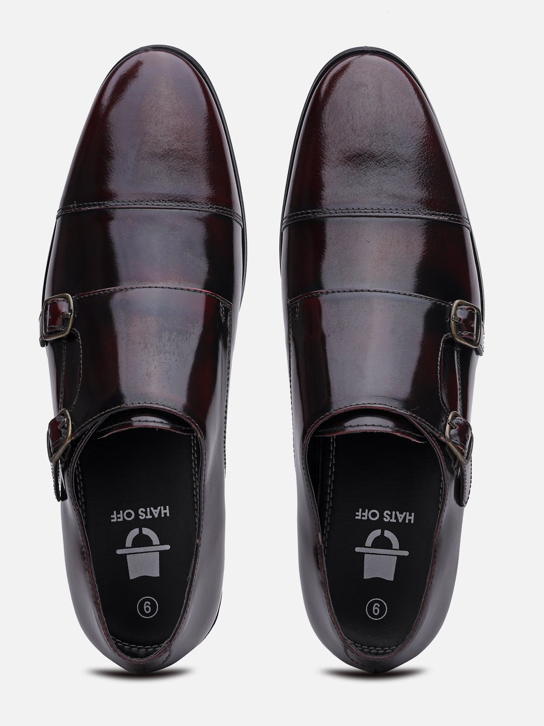 Leather Monk Burgundy Formal Shoes For Men