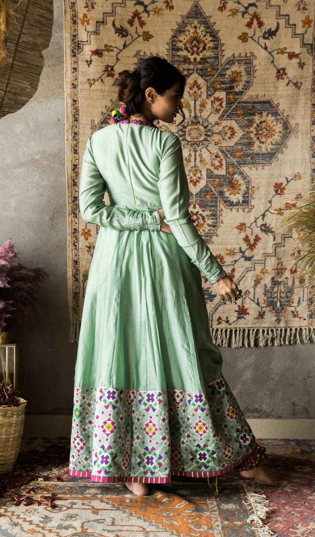 Chaahat-Pistachio Green Chanderi Anarkali Set