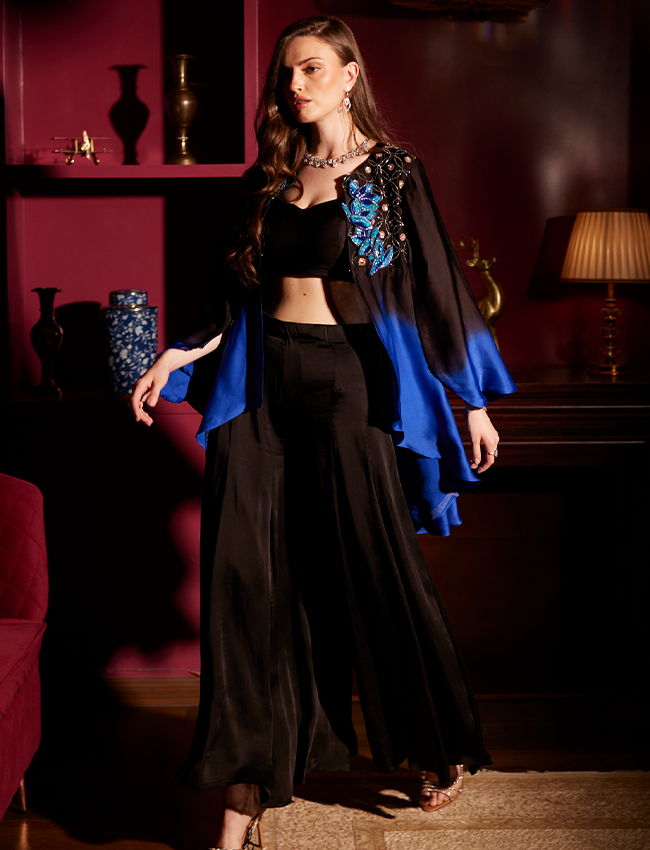 CY Saadgi Nagpal Midnight Bluescape Co-Ord Set Front 3