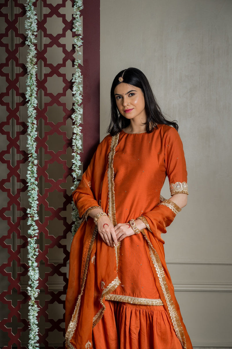 CY Burnt Orange Organza Embroidered Dupatta Closeup 2