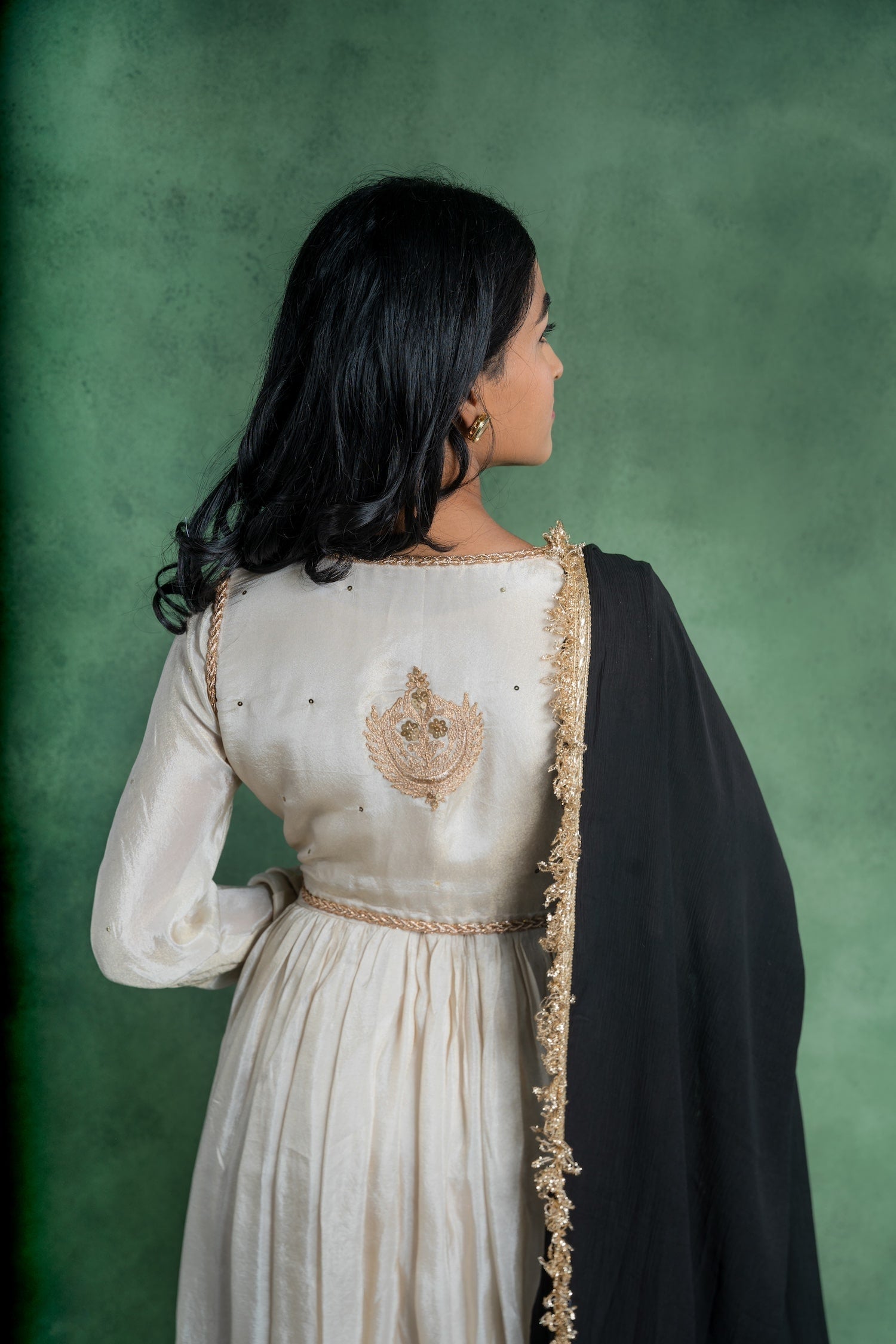 CY Gulmohar Sitaraa Anarkali Dress With Embroidered Black Dupatta Back 1